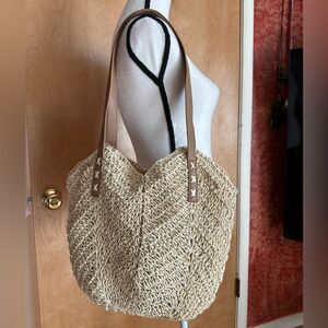 Tan Woven Raffia Bag